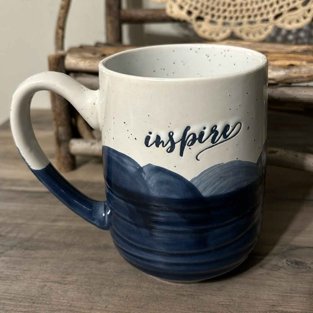 NWOT SHEFFIELD HOME INSPIRE Pottery Style BLUE OMBRE SPECKLED Coffee Mug Cup